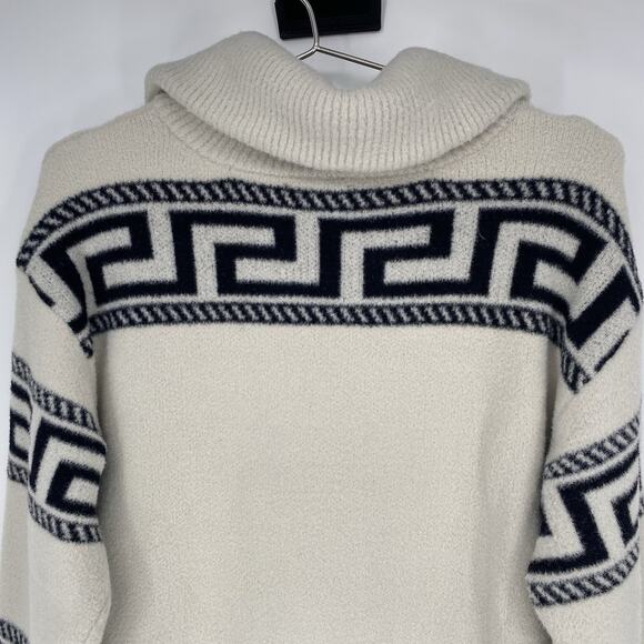 Aqua Greek Key Geometric Quarter Zip Sweater White Women's Size S - Picture 4 of 8